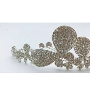 Agrafa eleganta tip coronita, din metal argintiu cu strasuri,model de fluturi - Img 2