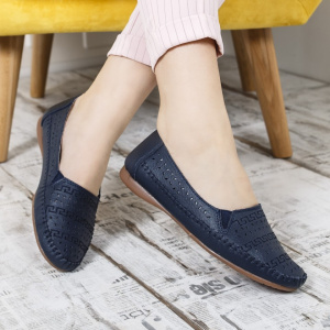Balerin bleumarin cu perforatii trendy si talpa joasa, confortabila - Img 2
