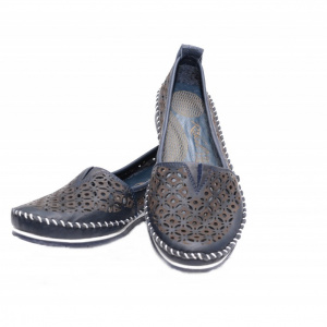 Balerin bleumarin din piele moale cu design de perforatii fine - Img 3