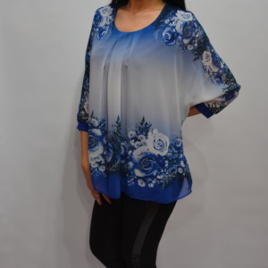Bluza albastra cu imprimeu de flori si strasuri, model pentru ocazii - Img 5