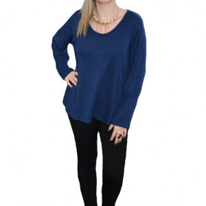 Bluza albastra, masura mare, cu aspect tricotat si maneca lunga - Img 1