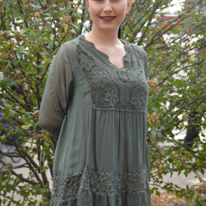 Bluza Amalia cu insertii de broderie si decolteu in V,nuanta de kaki - Img 4