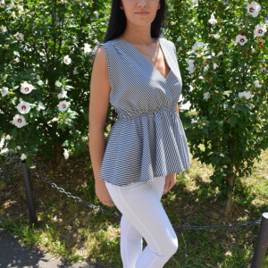 Bluza casual, cu dungi fine negru-alb - Img 4