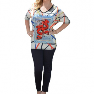 Bluza casual cu imprimeu modern 3D in fata, masura universala - Img 1