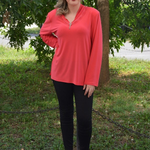 Bluza casual, de culoare corai, cu inserti de dantela - Img 3
