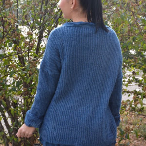 Bluza casual Ioana din tricot cu guler,nuanat de bleumarin - Img 5