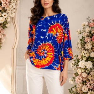 Bluza casual Vivien cu imprimeu camp flower,nuanta de turcoaz