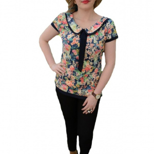 Bluza cu maneca scurta si imprimeu floral deosebit multicolor - Img 1