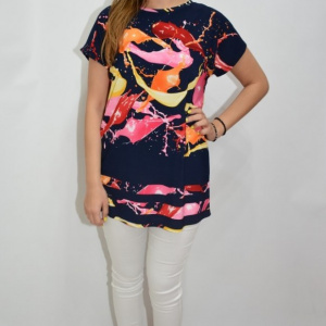 Bluza dama de zi, cu design abstract multicolor, pe fundal bleumarin - Img 2