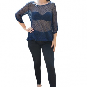 Bluza de culoare albastra, din material tricotat, model modern - Img 1
