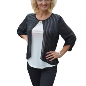 Bluza de ocazie culoare alba cu insertie de voal cu dungi negru - Img 1