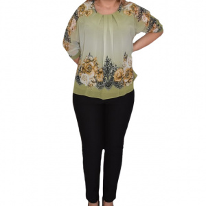Bluza de ocazie din material tip voal ,verde cu imprimeu floral - Img 1