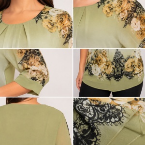 Bluza de ocazie din material tip voal ,verde cu imprimeu floral - Img 3