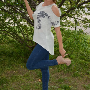 Bluza de primavara-vara cu design deosebit in fata, nuanta alba - Img 4