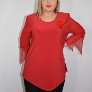 Bluza eleganta ,croi lejer,accesorizata cu brosa tip floara,rosu - Img 4