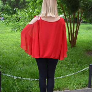 Bluza eleganta Divine,decupaj la nivelul umeriilor,nuanata de rosu - Img 7