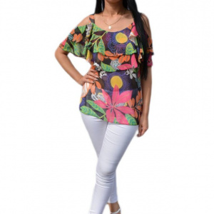 Bluza eleganta, nuanta multicolora cu decupaje pe umeri - Img 1