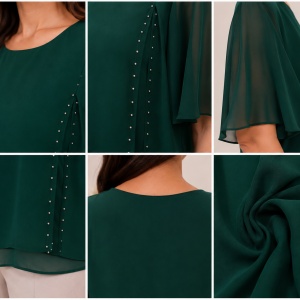 Bluză elegantă verde smarald cu mâneci vaporoase și detalii decorative - Img 3