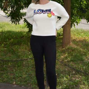 Bluza fashion, de culoare alba, din bumbac, cu paiete multicolore - Img 7