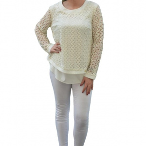 Bluza frumoasa cu maneca lunga, model dantelat pe culoare alba - Img 1