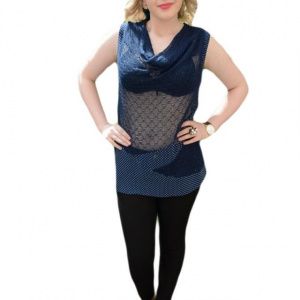 Bluza in nuanta de bleumarin-alb, fara maneci, guler chic - Img 1