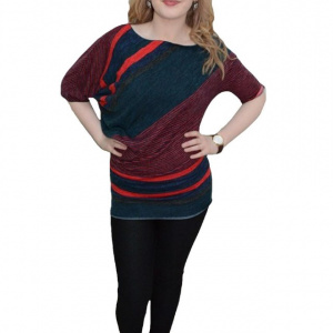 Bluza in nuanta de bleumarin-rosu, design deosebit - Img 1