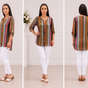 Bluza oversize cu nasturi in fata si dungi fine, multicolore - Img 2