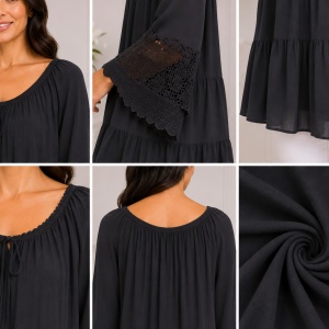 Bluza rafinata cu insertii de dantela ,nuanta de bleumarin - Img 3