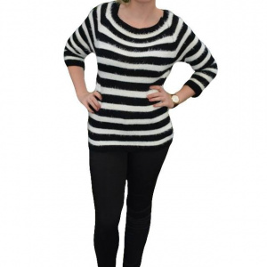 Bluza rafinata, de culoare alb-negru cu dungi late - Img 1