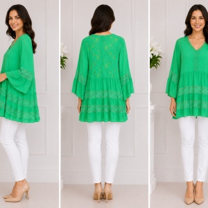 Bluza rafinata Luna cu insertii de dantela ,nuanta de verde - Img 3