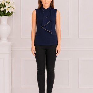 Bluza tinereasca de vara, nuanta bleumarin cu volanas decorativ