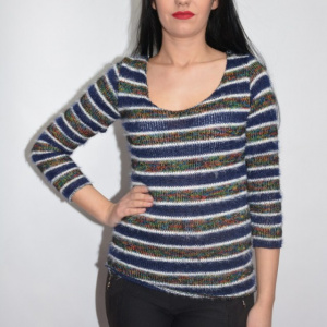 Bluza tricotata,model multicolor ,nuanta bleumarin - Img 4