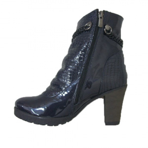 Botina casual, de culoare bleumarin, din piele lacuita fronsata - Img 2