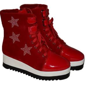 Botine de culoare marsala, cu platforma inalta, model tineresc