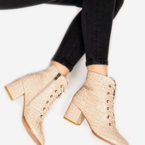 Botine Emelline cu design stone din piele ecologica lucioasa,nuanta de bej - Img 6
