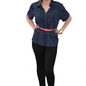 Camasa bleumarin cu design de buline marunte, tip sacou - Img 1