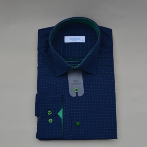Camasa bleumarin cu imprimeu de buline verzi, model slim - Img 4