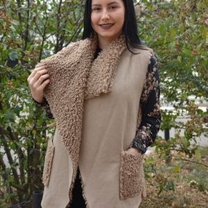 Cardigan tip vesta Xenai cu insertii de blanita pe spate,nuanta de crem - Img 2