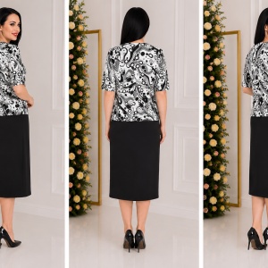 Costum de ocazie, cu rochie neagra si sacou cu imprimeu negru-alb - Img 4