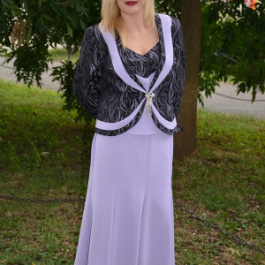 Costum de ocazie de culoare mov, cu fusta lunga, sacou si top - Img 3