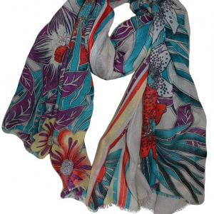 Esarfa deosebita din tesatura fina cu design floral multicolor - Img 1