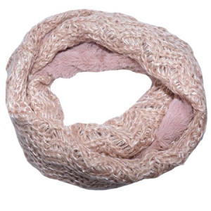 Fular Eve circular din tricot cu insertii de paiete si blanita ,nuanta de pudra - Img 1