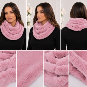 Fular Lenna cu insertii de blanita,model cilcular,nuanta de roz - Img 2