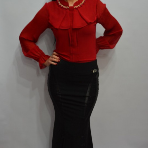 Fusta eleganta, lunga, de culoare neagra, cu insertii de dantela - Img 3