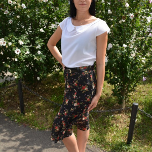 Fusta lejera, midi, nuanta de negru, cu imprimeu floral multicolor - Img 4