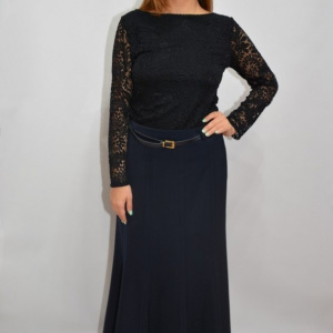 Fusta lunga, tip clos, accesorizata cu o curea, pe culoarea bleumarin - Img 2
