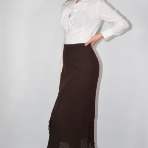 Fusta maro, model elegant cu design stratificat, de lungime midi - Img 7