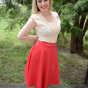 Fusta tinereasca de vara, corai, model evazat cu buzunare - Img 3