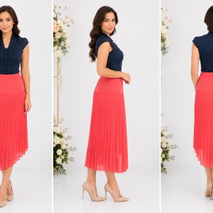 Fusta trendy de culoare corai, masura mare, cu design plisat - Img 3