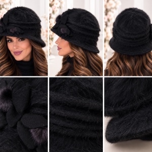 Pălărie Damă Elegantă Reglabilă – Model cu Flori Decorative, negre - Img 2